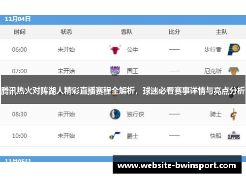 腾讯热火对阵湖人精彩直播赛程全解析，球迷必看赛事详情与亮点分析